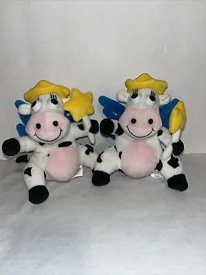 Pair KRAFT SINGLES DAIRY FAIRY Cow Advertising Mascot Beanie Plush • $8.55