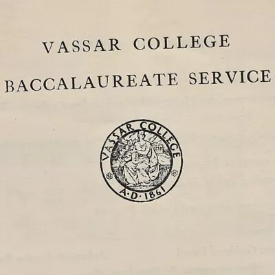 Vintage 1944 Baccalaureate Service Program Jane Hohfeld Vassar College • $19.25