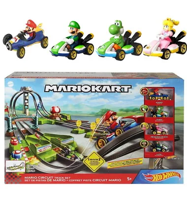 $79.95 • Buy Hot Wheels Mario Kart Circuit Track Set Cart Yoshi Princess Peach Luigi Diecast 
