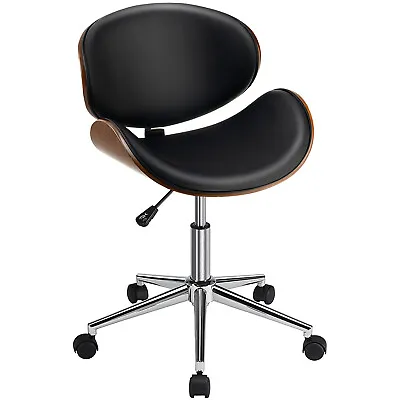 Costway Adjustable Leather Office Chair Swivel Bentwood Desk Chair W/Curved Seat • $89.99