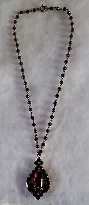 Beautiful Vintage Garnet Czech Glass Pendant Necklace Beaded Chain • $79.99