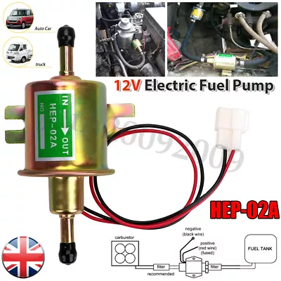12 Volt Universal Petrol Diesel Gas Fuel Pump Inline Electric Pump HEP-02A UK • £8.94