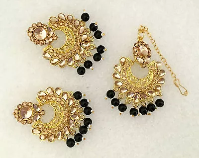 Bridal Pearl Maang Tikka Earrings Kundan Wedding Gold Tone Indian Jewelry • $24.19