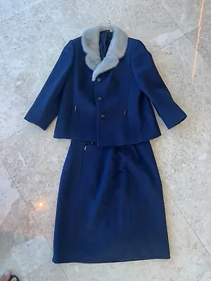 Gamsjaeger Austria Jacket Wool Fur Skirt Vintage Blue 42 • $50