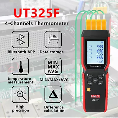 UNI-T UT325F 4CH Thermocouple Thermometer Type K J T E R S N ℃/℉/K Bluetooth • $104.98