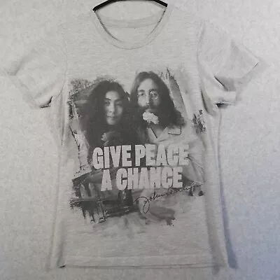 John Lennon Shirt Women Small Gray Beatles Peace Yoko Ono Short Sleeve Graphic • £12.81