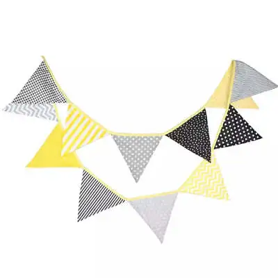 Wedding Tea Party Girly Vintage Rustic Cotton Bunting Garland - Yellow Black • $9.62