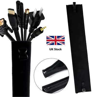 100cm Cable Tidy Zip Sleeve For PC/TV Tidy Wrap Desk Cable Management Organiser • £4.79