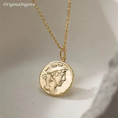 14K Gold Filled Greek Necklace Handmade Coin Necklace Dainty Vintage Goddess Pen • $178.21