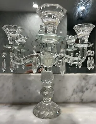 Vintage Solid Crystal Candelabra Candle Holder 3 Arms • $167.28