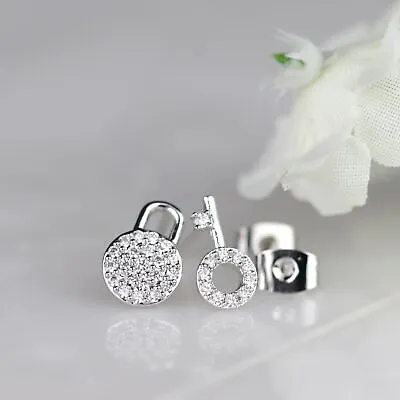 Tiny Lock And Key Studs Earrings Rose Gold Plated Silver Statement Studs • $16.97