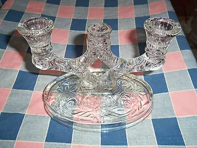 McKee Rock Crystal Two Lite Candleholder  About 5 1/4 Inches High • $19.99