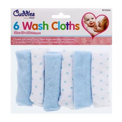 Pack Of 6 BLUE Soft Baby Face Wash Cloths Towel Flannel Machine Wash 0 Months + • £3.99
