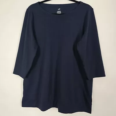 J Jill Luxe Supima Cotton Crew Neck Tunic Womens Large 3/4 Sleeve Blue Top Shirt • $19.99