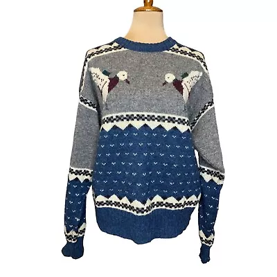 Vintage 90s Woolrich Women's Wool Sweater Ducks Loons Print L/XL • $38.25