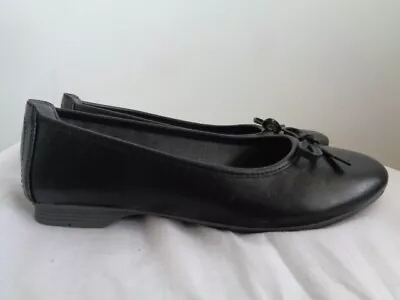 Jana Soft Line Black Leather Flat Shoes Size 4 H • £28