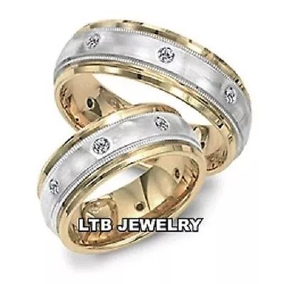 950 Platinum & 18k Gold Matching His & Hers Wedding Bands Diamonds Rings  Set • $3138.14