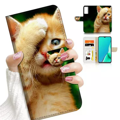 $13.99 • Buy ( For Oppo A57 / A57S ) Wallet Flip Case Cover AJ23523 Cute Kitten Cat
