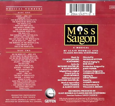 Miss Saigon (Original 1989 London Cast. (CD 1990 GEFFEN)  2 Disc.. • $4
