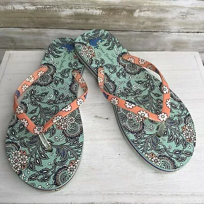 Vera Bradley Coral Teal Whale Floral Paisley Flip Flops Women’s Size L  9/10 EUC • $16.95