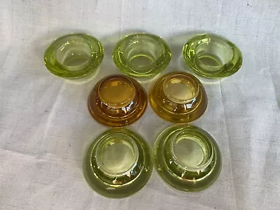 Glass Tea Light Votive Candle Holders  Green & Orange Yellow Lot Of 7 • $24.17