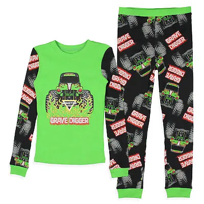 Monster Jam Boys' Truck Long Sleeve Grave Digger Tight Fit Sleep Pajama Set • $29.95