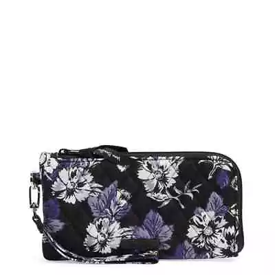 Vera Bradley RFID Tech Wristlet Wallet Frosted Floral Blue Black Clear Touch  • $30.88