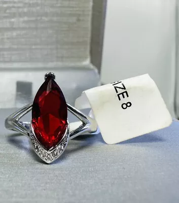 Marquise Red Ruby W/Split Silver Colored Band Sz8 Reign Reveal Ring SRP$149 • $18