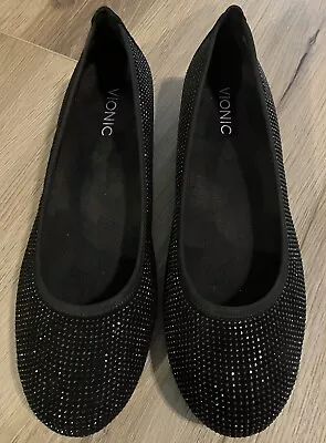 Vionic Spark Willow Black Sparkle Rhinestone Ballet Flat SZ 10 BRAND NEW   • $39.99