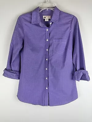 J CREW Thomas Mason Shirt Purple Gingham Long Sleeve Pocket French Cuff Size 4 • $19.99