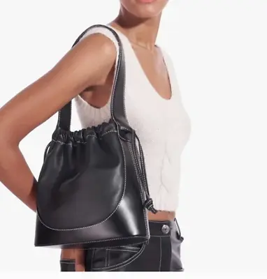 STAUD Cinch Leather/ Suede Bucket Bag In Black MSRP$375 • $167.35
