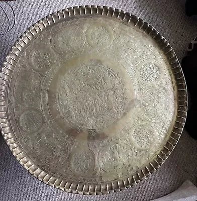 Saudi 36  Diameter Brass Table Top With Wooden Folding Base. • $1500