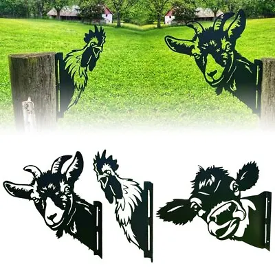 Farm Peeping Cow Cock Sheep Metal Garden Statues Outdoor Backyard Lawn Decor BG • £10.03