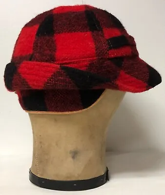 Woolrich Vntg Iconic Buffalo Plaid Red Black Wool Hunting Stormy Hat Cap Small • $60