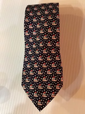 Vineyard Vines NECK TIE Santa Whale SILK Navy Blue Red Hats BOYS 48” New $49.50 • $20.49