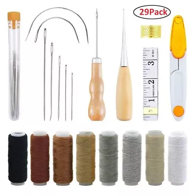 Upholstery Repair Kit 29 Pack Leather Craft Hand Sewing Needles Canvas Thread • £7.39