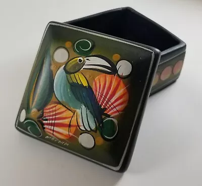 Vtg Toucan Ceramic Square Trinket Box . Handpainted Mexican Folk Art Signed  • $15