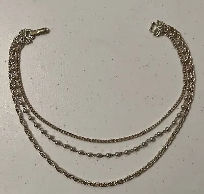 Vtg Coro Goldtone Three Strand Choker Necklace 14 Inch • $8.99