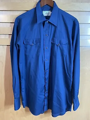 VTG Mesquite By Niver Men’s Western Wear L/S Pearl Snap Blue Shirt Sz L 16.5 35 • $29.85
