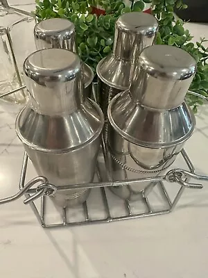 VTG Martini Stainless Steel Bar Ware Cocktail Shaker Set Mini 4-set With Caddy • $52.13