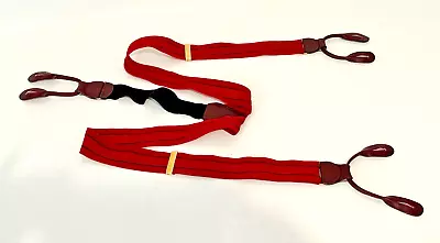 Braces Suspenders Red & Blue Brown Leather Grosgrain Elastic Mens Adjustable USA • $20