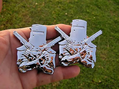 NED KELLY CAR EMBLEM PAIR Chrome Metal CAR BADGES *New & UNIQUE* Guns Outlaw • $32.95