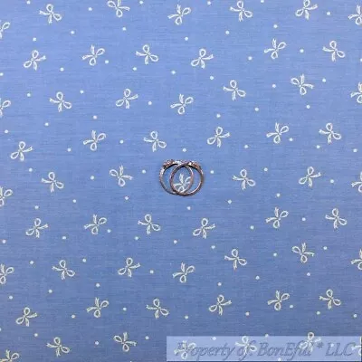 BonEful Fabric Cotton Quilt Blue Polka Dot Baby Girl Bow Boy Easter Print SCRAP • $0.60