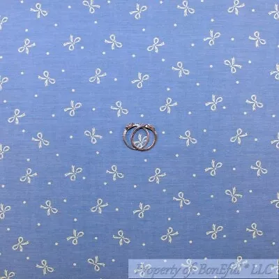 BonEful Fabric FQ Cotton Quilt VTG Blue Polka Dot Baby Girl Little Bow Boy Print • $6.50