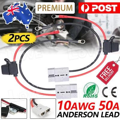 $14.95 • Buy 2pcs FUSED Anderson Lead 50amp Plug To 8mm Lugs Cable Lead 300mm