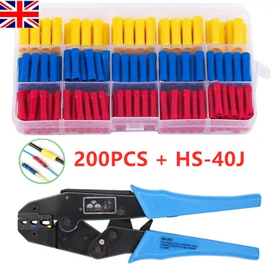 200PCS Electrical Wire Cable Crimp Terminals Straight Butt Connectors Plier Set • £4.19