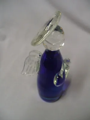 Angel Blue & Clear Glass Murano? 6.5  Tall Vintage • $29.99