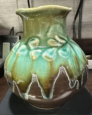 Vintage Vase Drip Glaze Studio Pottery Green Leaves 6  Tall Arts & Crafts • $28