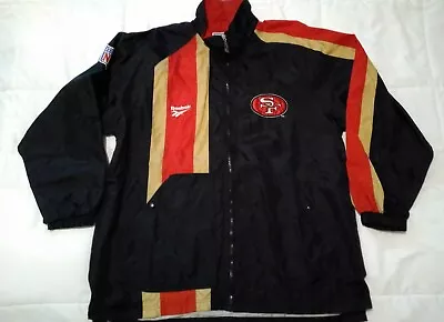San Francisco 49ers Medium Reebok Black Windbreaker Jacket VTG HTF Rare • $149.99
