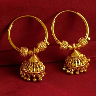 Indian Women Hoop Earrings Gold Plated Jhumka 22K Traditional Fashion Jewelry • $18.69